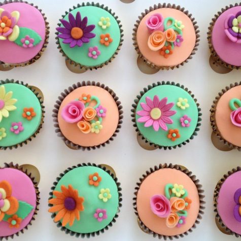 Bright Summer Floral Cupcakes. All toppers are handmade and edible